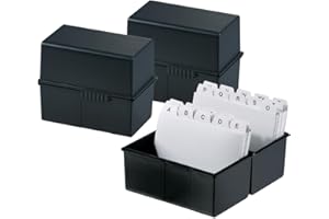 Hanlesi Schedario HAN SIGNAL DIN A6 orizzontale - 3 pz., design traslucido e attraente per 400 schede con cerniera in acciaio, nero, 976-13