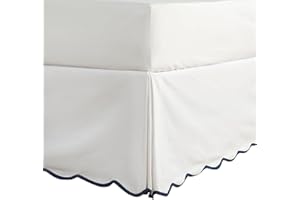 HIG Off-White Valance Sheet Double - OEKO-TEX Certified - Scallop Edge Pleated Bed Skirt with a Drop of 38cm - Fits Under the Mattress, Thick Fabric for Enhanced Privacy
