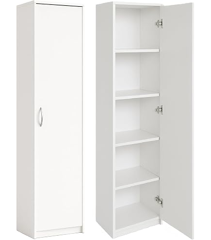 Mehrzweckschrank 40 cm breit, küchenschrank mit 1 Tür, Verstellbarer 5-Stufiger Metallschrank, Vorratsschrank, Allzweckschrank, Schrank Schmal für Küche, Esszimmer, Wohnzimmer und Badezimmer-Weiß-C Küche, Haushalt & Wohnen