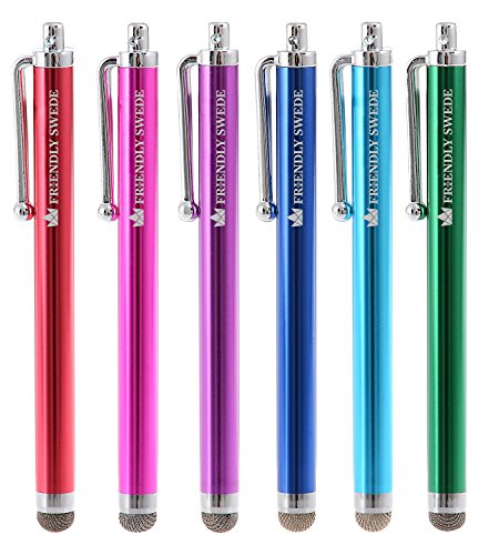 The Friendly Swede 6 StÃ¼ck Hybrid Touchscreen-Eingabestift Stylus mit Mikrofaserspitze [11,5 cm] + 6 x 38 cm lange SchnÃ¼re + 1 x Reinigungstuch (Lila Blau GrÃ¼n)
