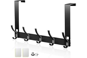 DIQC Over Door Hanger for Back Door,Heavy Duty Aluminium Over Door Hooks for Bathrooms Bedrooms with Rust Resistant Finish, 5 Hooks for Coats, Hats, Bags, Clothes, Towels,Keys,20KG Heavy-Duty