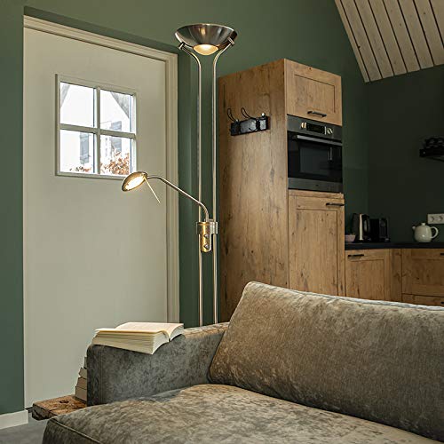 QAZQA Moderno Lámpara de pie en acero con lámpara de lectura con LED y dimmer - Diva 2 Acero Redonda/Alargada Incluye LED Max. x 18 Watt