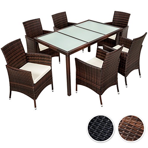 TecTake Poly Ratán sintético Conjunto de Muebles de jardín Comedor Juego Mesa Silla 6+1 - disponible en diferentes colores -...