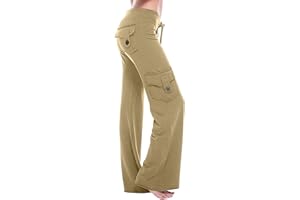 AMhomely Womens Straight Leg Pants with Pockets Full Size Cargo Trousers Elastic Waist Long Flared Pants Gym Running Yoga Tracksuit Activewear UK Size 6-20
