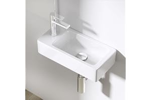 DB DUROVIN BATHROOMS Durovin Bathrooms Small Cloakroom Basin - Rectangular Wall Mounted/Countertop Basin - One Left Hand Tap Hole- 370 x 180 x 90mm (WxDxH)