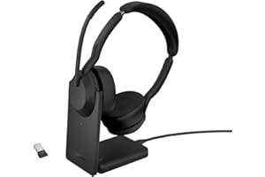 Jabra Evolve2 55 Cuffie Wireless Stereo con base di ricarica, USB-A dongle, Tutte le piattaforme, Stereo, Supporto incluso