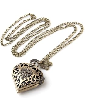 TOOGOO(R) 40mm Bronze Herz Medaillon Taschenuhr Kette Umhaengeuhr TOP