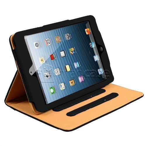 Apple iPad mini Madcase Ledertasche Tasche Etui Cover Case mit Dokument Hülse und Auto Schlaf – Wach Funktion premium Leder – schwarz - 5