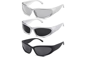 Lassuzie 3pcs Lunette de Soleil Sport pour Homme Femme, Y2K Wrap Around Lunettes Golf Cyclisme Conduite Pêche Escalade Ancien Ovale Lunette de Soleil