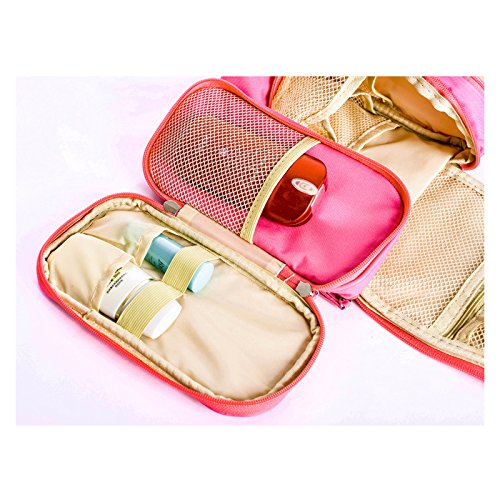 Sminiker Damen Toiletbag zum aufhängen Tragbare Reisekosmetik Waschtasche Reisen Kulturbeutel für Herren und Damen Kosmetiktasche Kulturtasche Organizer Make Up Schminktasche-Pink - 4