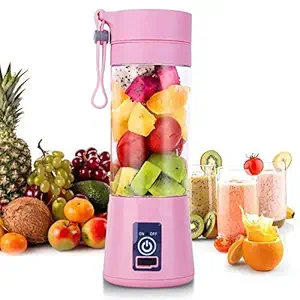 Mahabali Rechargeable Hand Juicer 4 Blade Portable Electric Mini USB Multi color Bottle Blender shaker All Fruit Juice Maker Machine Grinder Mixer with Charging Cable (380 ml) (Multicolor)