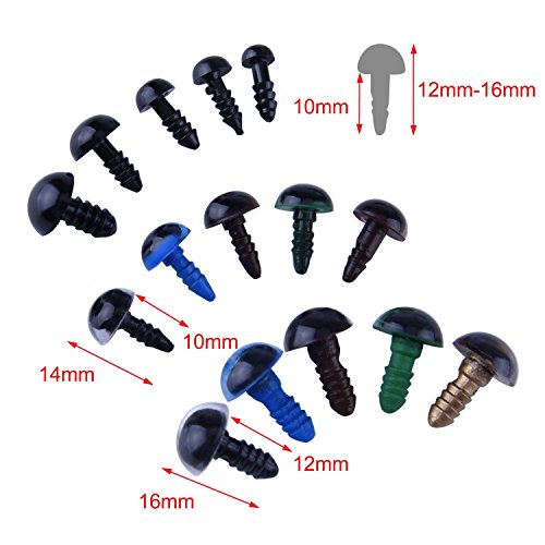 264-tlg 6-12mm Bunt Teddyaugen Sicherheitsaugen Kunststoffaugen Puppe Augen - 3