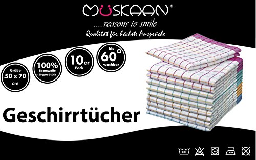 10 Stück Geschirrtücher -100% Baumwolle Karo – 60 Grad Wäsche 50 x 70 cm - 3