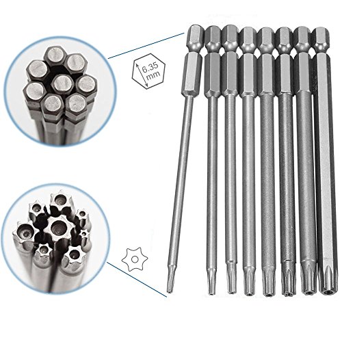 YKEZHU 8 Stück Torx Bits Schraubendreher Set Extra lang(100mm) und magnetisch T8-T40 1/4 Zoll Sechskant Schaft Elektrische Schraubendreher Werkzeuge - 2