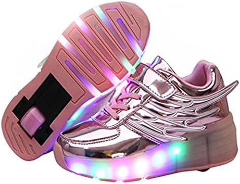 Tbbuy Unisex Kids Girls Boys Adults LED Light Roller Skate Sneakers Outdoor Trainers With A Wheel Adult Flashing Shoes Birthday Halloween Christmas Gift (37 EU, Pink)