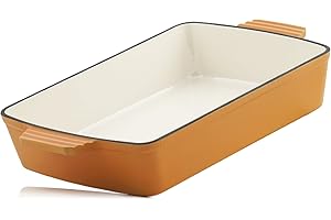 Mahlzeit Cazuela Rectangular de Hierro Fundido Esmaltado Sunny Orange | 3,8 Litros | Recipiente para Lasaña, Platos para Horno, Fuente para Horno | Molde para Gratinar | Fuente de Cocinar