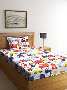 SWHF Chic Home Kids 180 TC Cotton Modern Bed Sheet with One Pillow Covers (Multicolour, Single )