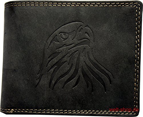 Hochwertige Geldbörse Geldbeutel Portemonnaie Wasserbüffel Leder Adler geprägt Schwarz