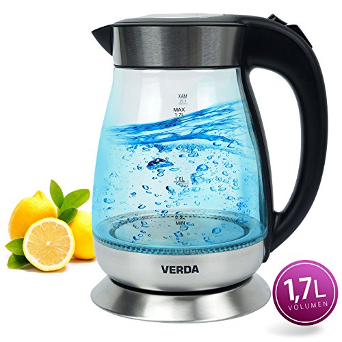 VERDA Wasserkocher 1,7L 2200W Edelstahl LED BELEUCHTUNG Glas SN0617L-7 - 9