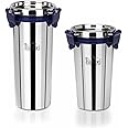 PDDFALCON EcoNxt Stainless Steel Tumbler/Glass Set, Leak-Proof with All-Steel Lock-N-Lock Lid, Extra Clamp, Silicone Ring Seal, Ideal for Office, Gym, Travel- Set of 2 (450ml+520ml)