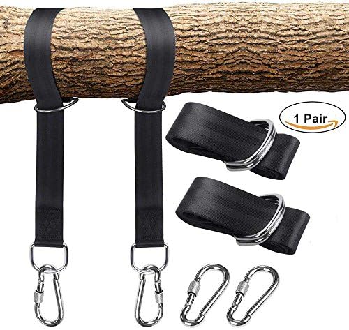 Tree Swing Hanging Straps, Zarsson 150cm / 59in Long Non-Stretch Swing Hanging Kit with Safety Lock Carabiners and Carrying Bag Holds Up to 1700 Lbs for For Tire, Disc Swings, Hammocks,Battle Rope Training - 2 Sets, Black
