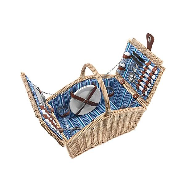 anndora Picknickkorb 4 Personen Weidenkorb Henkelkorb beige + Zubehör 23 TLG.