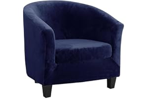 qiden 2-Pieces Tub Chair Cover, High Stretch Velvet Club Chair Slipcovers For Armchairs, Single Seater Sofa With Cushion Cover. Sofa Couch Cover For Living Room Office Reception Christmas-Navy