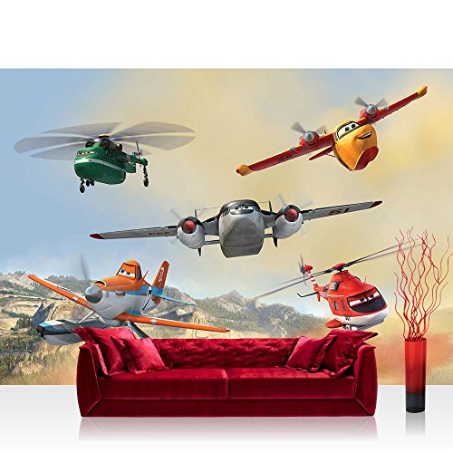 Vlies Fototapete 300x210 cm PREMIUM PLUS Wand Foto Tapete Wand Bild Vliestapete - Disney Tapete Disney - Planes - Dusty Crophopper Blade Kindertapete Cartoon Flugzeuge orange - no. 427
