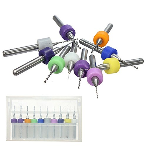 Haimoburg 10x PCB Micro Spiralbohrer Metallbohrer Satz Dick Griff Wolframstahl Carbide Fräser Dremel Stich- Bohrer -Set 0,3 mm - 1,2 mm in Protection Box