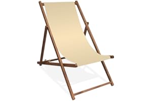 MultiBrands Liegestuhl, Holz, Naturweiß ohne Armlehne mit dunkelbrauner Lasur, klappbar