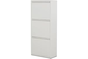 ‎KUFFE KUFFE Schuhschrank Metall Schuhregal Schmal Hoch Schuhkipper mit Magnet Klappen aus Pflegeleichtem Metall Montiert Schuhschrank und Wandmontage (3 Klappen, Weiß)