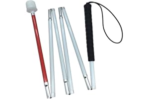 VISIONU Alluminio Bastone Bianco Pieghevole Per Non Vedenti 6 Sezioni e Punta Roller (140 cm (55 pollici), Nero Impugnatura)