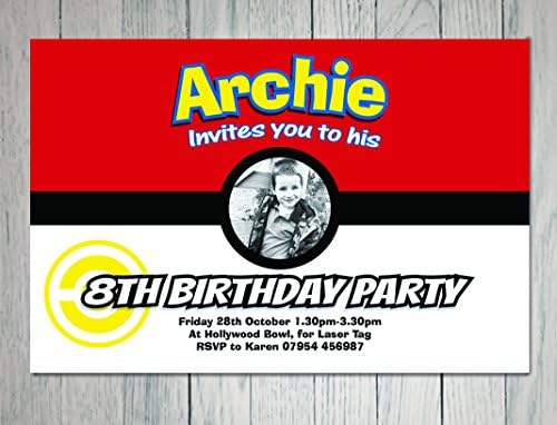10x Personalised Children's Party Invites with Envelopes. Pokemon Theme