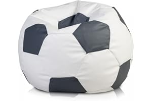 ‎ECOPUF Ecopuf Fußball M Sitzsack aus Ecoleder – Handgefertigtes Fußball Mitzkissen mit doppelt verstärkten Nähten, 65 x 45 cm, Bodensitzkissen mit Polystyrol Füllung Farbe Grau E15