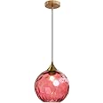 Euone_Clothes Suspension en Verre Ondulé Globe au Fini Doré, Lampe Suspendu de Plafond Industrielle Vintage E27 Suspension Luminaire de Cuisine & Salle à Manger - Rose
