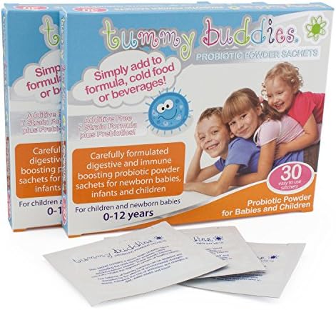 Tummy BuddiesProbiotic Powder for Babies, Children and Mums - 7 Strain Pro Bio Culture Complex with Prebiotics (FOS) - Friendly Bacteria for Infants and Kids - 60 Sachets (2 Pack)