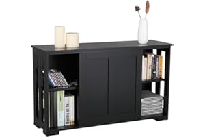 ‎YAHEETECH Yaheetech Küchenschrank Aufbewahrungsschrank mit Stauraum und Schiebetüren Konsolentisch Sideboard aus Holz Küchekommode freistehender Schrank Buffetschrank Beistellschrank Küchenmöbel Schwarz