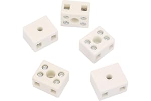 FAFEICY 5pcs Ceramic Terminal Blocks, 10a 250v Wire Connector, 2 Position 5 Hole Ceramic Wiring Terminal Block High Temperature Ceramic Domino, Ceramic Connector Blocks