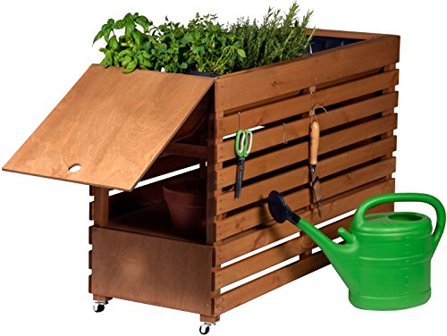 dobar rollbares XXL Hochbeet aus Holz mit Boden, Frühbeet Bausatz für Gemüse, Kräuter im Garten und Balkon, 115 x 45 x 75 cm, braun - 10