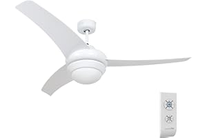 UNIVERSALBLUE Ventilador de Techo Blanco | Mando a Distancia | Luz | 3 Velocidades | 3 Aspas | 132 cm | 70 W | Temporizador | Silencioso | Hasta 30m2