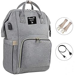 Pañal Bolso Mochila OUNDEAL mochilas cochecito con Bolsillo aislante y Correas de cochecito mochila maternal Multifunctional waterproof bolsa cochecito Construido en Puerto de carga USB