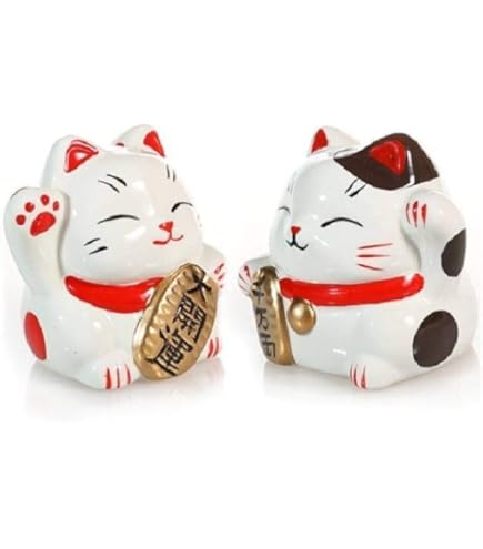 Maneki Neko – Gatto Portafortuna Giapponese In Ceramica, Bianco (Purezza E Felicità) – Altezza 5,2 Cm – Prodotto In Giappone