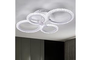 GreeLustr Modern LED Ceiling Lighting Living Room White Acrylic Ring Chandelier Light in Bedroom Geometric Design Flush Mount Lighting Fixture for Home Kitchen Office Corridor (4-Rings Cool White)