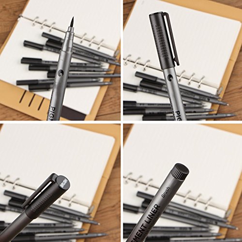 WCOCOW 9 PCS Sketch Fine Point Stifte,0,05–1,0 mm und Bürste , professionelle feine Spitze Zeichnen Kugelschreiber mit schwarzer Tinte für Erwachsene schreiben, technische Fine Line Pen(Fineliner-Black) - 4