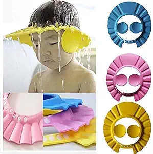 BHRAKUTI New Adjustable Safe Soft Bathing Baby Shower Cap Wash Hair for Children Baby Eye Ear Protector Adjustable Leaves Shape Bathing Shower/Shamoo Cap Hat (Rendam Color)