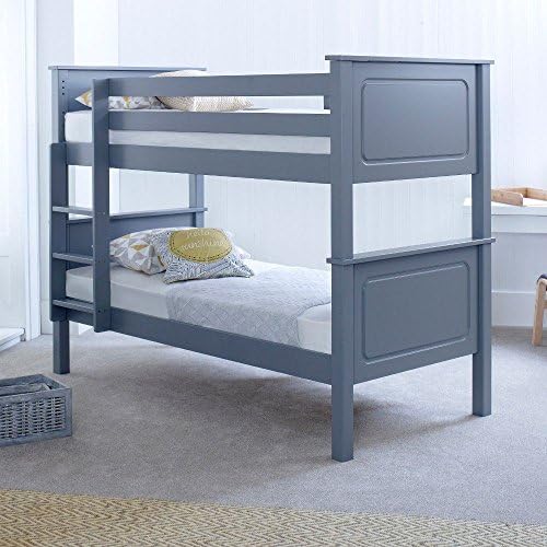 Happy Beds Vancouver Bunk Bed Grey Wooden Kids with 2 x Memory Foam Mattresses 3' Single 90 x 190 cm