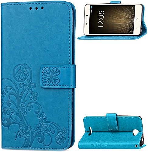 SuFa BQ Aquaris U Lite Case - Luxury Slim PU Leather Flower Protective Magnetic Wallet Cover Case for BQ Aquaris U Lite with Card Slot and Stand Feature (Blue)