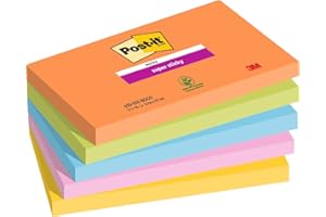 Post-it Super Sticky Notes Oasis Color Collection, Pack de 5 Blocs, 90 Feuilles par Bloc, 76 mm x 76 mm, Bleu, Vert - Notes Super Adhésives pour Prise de Notes, Listes de Tâches et Rappels