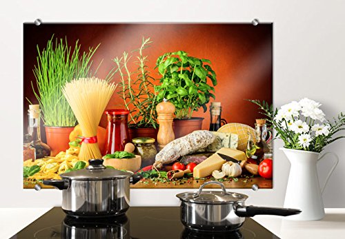 Spritzschutz Glasbild - Italienisch Kochen - mit abgerundeten Ecken - 80x60 cm mit Klemmbefestigungen - SP34394 - Wall-Art