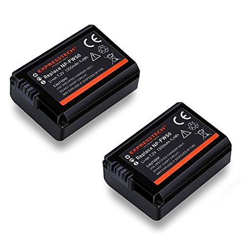 Expresstech @ 2x Reemplazo batería NP-FW50 FW50 1300mAh para Sony Alpha NEX-F3 NEX-6 NEX-5R NEX-5T NEX3 NEX-3N NEX5 SLT-A33 SLT-A37 SLT-A55 A3000 A3500 A5000 A5100 A6000 A6300 A6500 Sony alpha 7